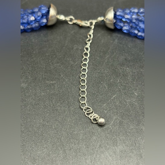 Multi Strand Blue Beaded Faux Gemstone Pendant Choker Necklace, Jewelry Gifts - Picture 12 of 12